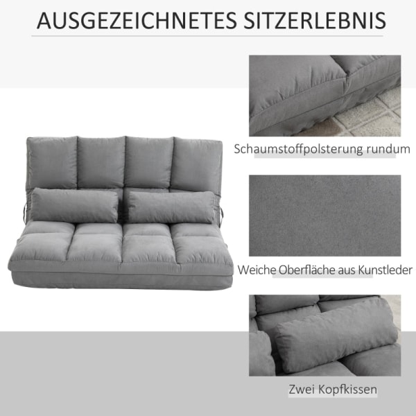 Rootz 2-i-1-gulvstolseng - Justerbart ryglæn - Sovesofa - Høj komfort - Holdbar stålramme - 102L x 73W x 53H cm (Sofa) / 102L x 167W x 11H cm (Senge)