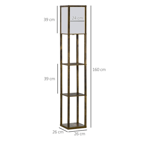 Rootz gulvlampe med hylder - trægulvlampe - stående lampe - stilfuld opbevaring - 26 x 26 x 160 cm