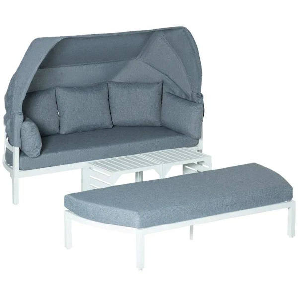 Rootz 4-delt Havemøbelsæt Med Sidebord - Tagbænk - Balkonmøbelsæt - Sofa med hynder - Udendørs - Aluminium - Hvid + Grå