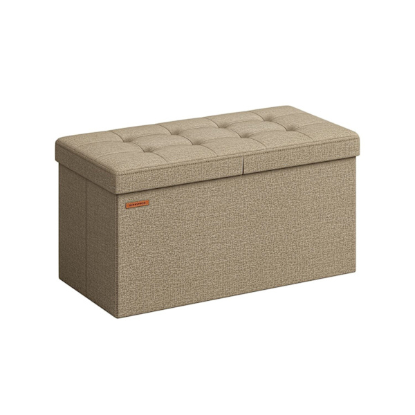 Rootz Seat Chest Storage Ottoman - Kamelbrun - MDF Ottoman - Imiterad linne - Skumvadderad - Stor förvaringskapacitet - Robust konstruktion - Mångsidi
