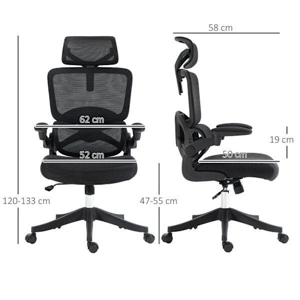 Rootz Kontorsstol - Datorstol - Avslappningsstol - 1 Nackstöd - Fällbara armstöd - Svart - 62cm x 58cm x 133cm