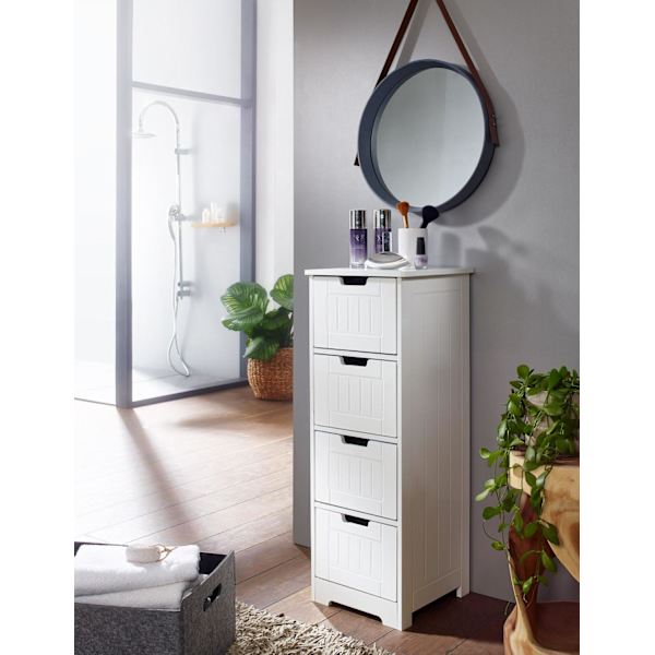 Rootz Design badeværelsesskab i landlig stil MDF træ 30 x 83 x 30 cm hvid - Badeværelsesskab lille 4 skuffer - Sideskab Multifunktionsskab