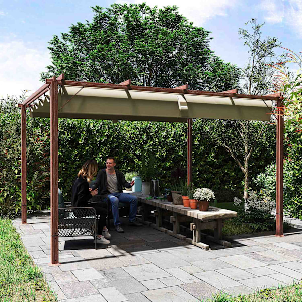 Rootz 3x4m Garden Pergola - Justerbart terrasstak - utomhuspaviljong - UPF30+ Solskydd - 382x300x232cm