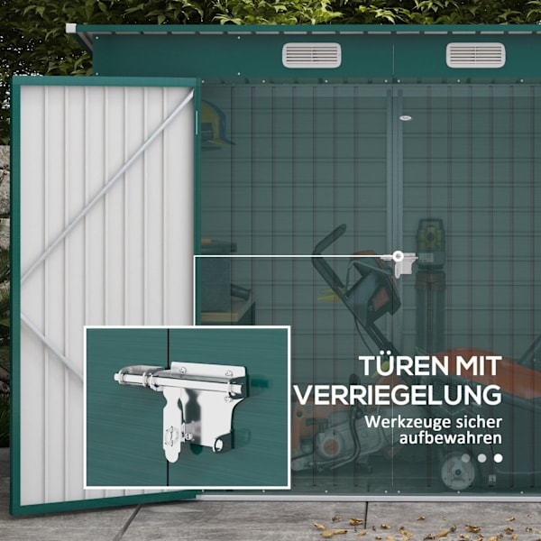Rootz Steel Garden Tool Shed - Opbevaringsskur - Udstyrshus - Sikker opbevaring - 249b x 121t x 166/183h cm