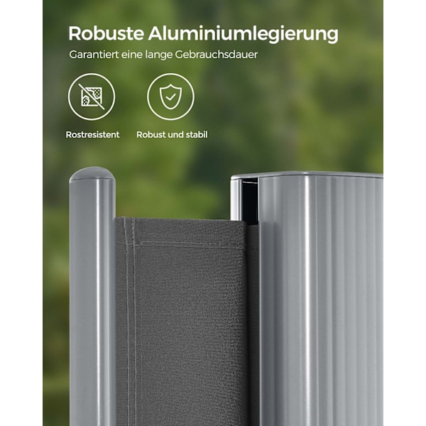 Rootz Sidemarkise - Privatskærm - Udendørs rullegardin - Aluminiumslegering - 200 cm x 300 cm - Nem montering - Antracit - 9 kg