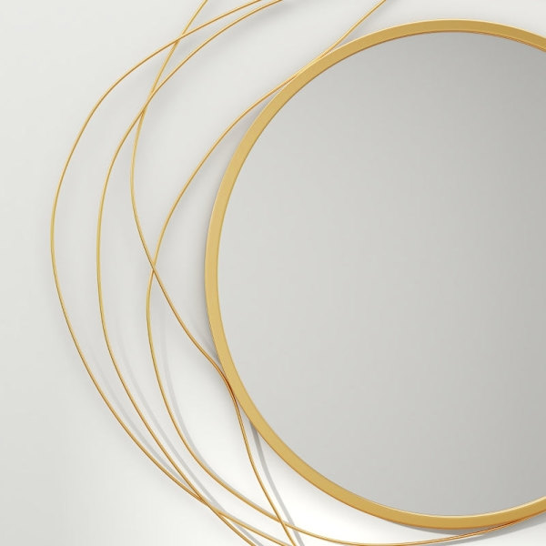 Rootz Round Mirror Väggdekor - Dekorativ spegel - Metallramspegel - Tjockt glas - Enkel montering - Guld - Ø65cm x 1cm