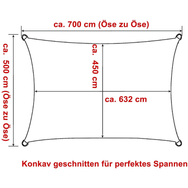 Rootz Premium HDPE Sun Sail - Skuggsegel - UV-skyddande kapell - 85 % UV-block - Rivbeständig - Enkel installation - 5m x 7m