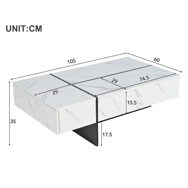 Rootz Moderne sofabord - LED -tabel - Marmormønstertabel - LED -belysning - 105 cm x 60 cm x 35 cm