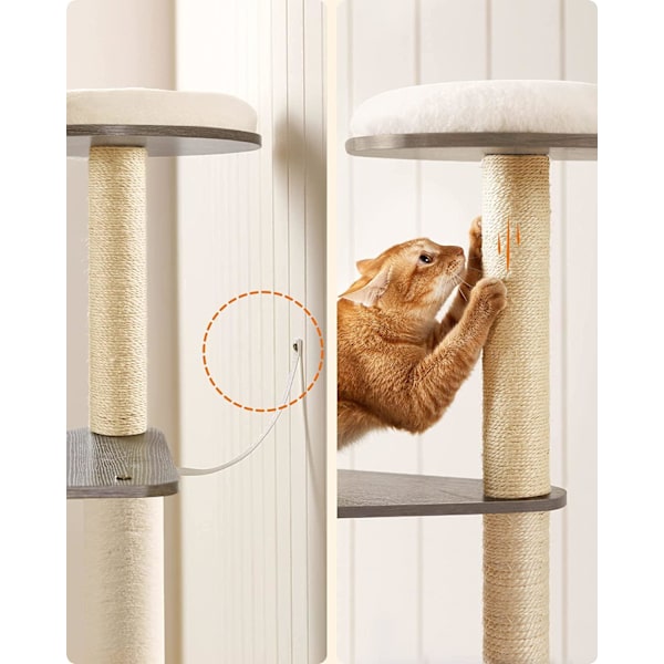 Rootz skrapstolpe - Katthus - Kattgrotta - Med leksaksboll - Kattträd - Greige - 58 x 40 x 165 cm (L x B x H)