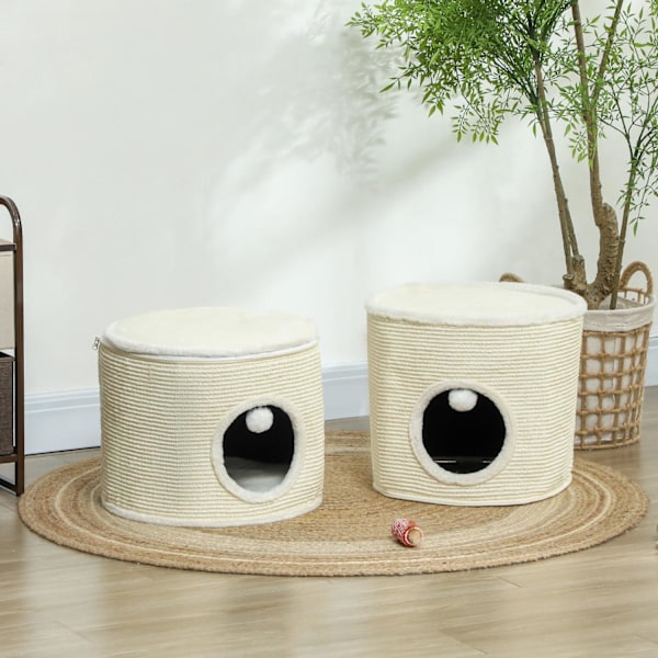 Rootz 3 Tier Cat Scratching Barrel - Cat Tower - Indoor Cat House - Sisal Cover skyddar möbler - Ø42 x 69H cm - Grå