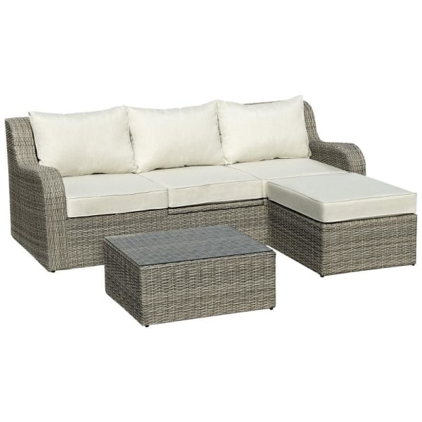 Rootz Polyrattan Trädgårdsmöbelset - Trädgårdsmöbler - Trädgårdsset - Loungeset - Loungemöbler med sidobord - Aluminiumkuddar - Ljusgrå/beige - 208L x