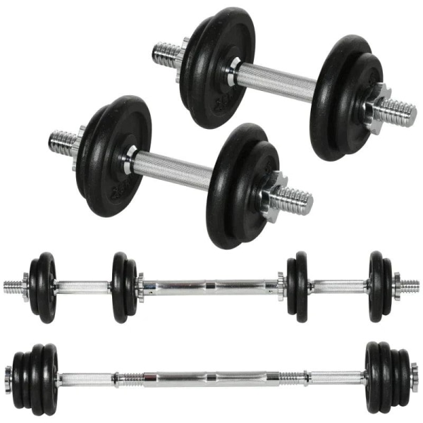 Rootz håndvægt - 2-i-1 håndvægt - håndvægt - vægtstang - 8 vægtskiver - Rustfast - 20 kg - jern - sort - 95 x 16 x 16Hcm