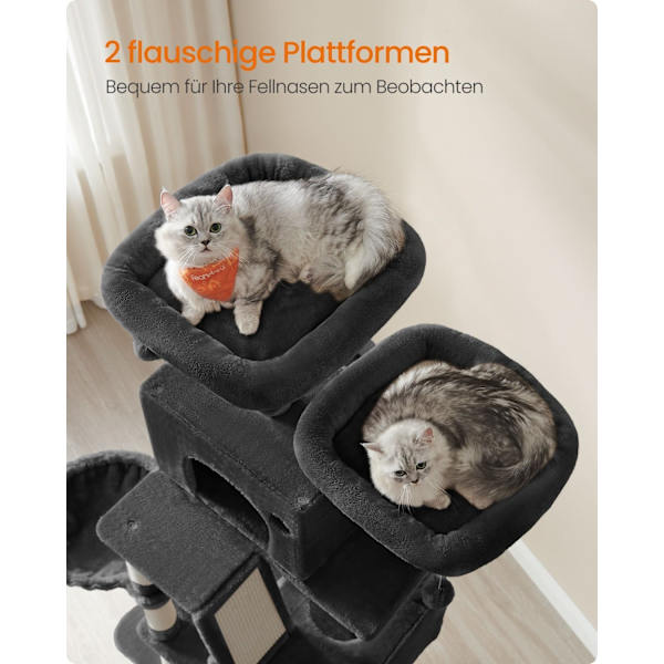 Rootz Large Cat Scratching Post - Kitty Furniture - Multi-Level Scratcher - Ink Black - 60cm x 50cm x 206cm