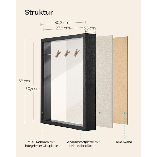 Rootz fotoramset - Tavelram - Väggdekor - MDF/glas - 30,4 cm x 5,5 cm x 38 cm - Perfekt för minnen