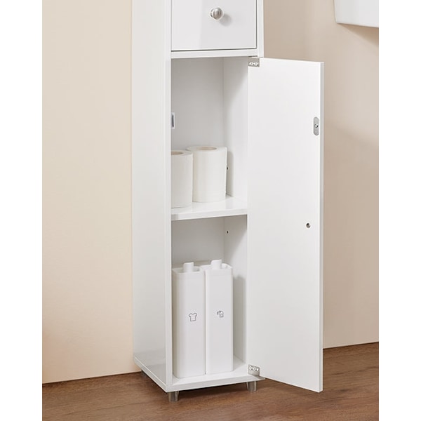 Rootz Tall Badeværelse Skab - Opbevaringsskab - Badeværelsesarrangør - Justerbare hylder - 20x180x20cm - MDF E1 - Højglans hvid