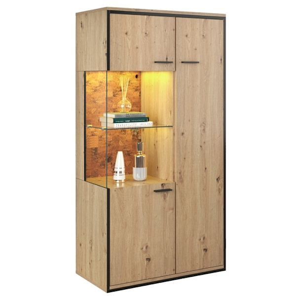Rootz Modern Vitrineskab - Vitrineskab - LED-skab - 15 farver LED-belysning - 150H x 78W x 40D cm