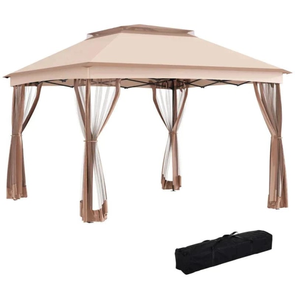 Rootz Gazebo - Taitettava huvimaja - Sivuseinät - Juhlateltta - Kuljetuslaukku - Khaki/ruskea - 3,25 X 3,25 X 2,65 M