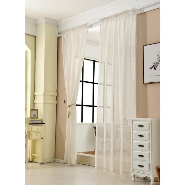 Rootz Set med 2 transparenta gardiner - Skira voiledraperier - Krämgardiner i linne-look - Högkvalitativt material, perfekt ljusfiltrering, enkelt und