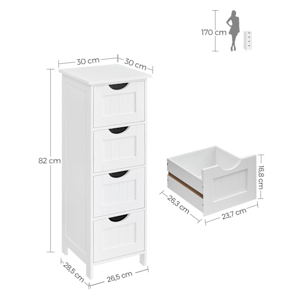 Rootz sidoskåp - Byrå - Förvaringsorganisatör - Funktionell design - Robust utförande - Utrymmesbesparande - 30 cm x 82 cm x 30 cm - Vit - MDF-skiva -