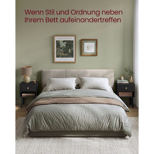Rootz Ebony Black Sengebord - Natbord - Opbevaringsskab - Spånplade, MDF, massivt træ - 28 cm x 39 cm x 55 cm - 5,4 kg - Nem montering