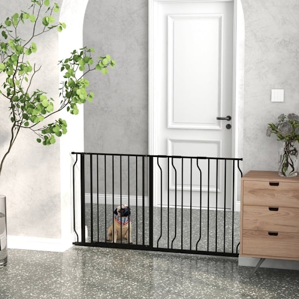 Rootz Pet Safety Door Guard - Pet Gate - Hundeport - Dobbelt låsemekanisme - 145 cm x 76 cm - Stål og ABS - Justerbar bredde - Sort