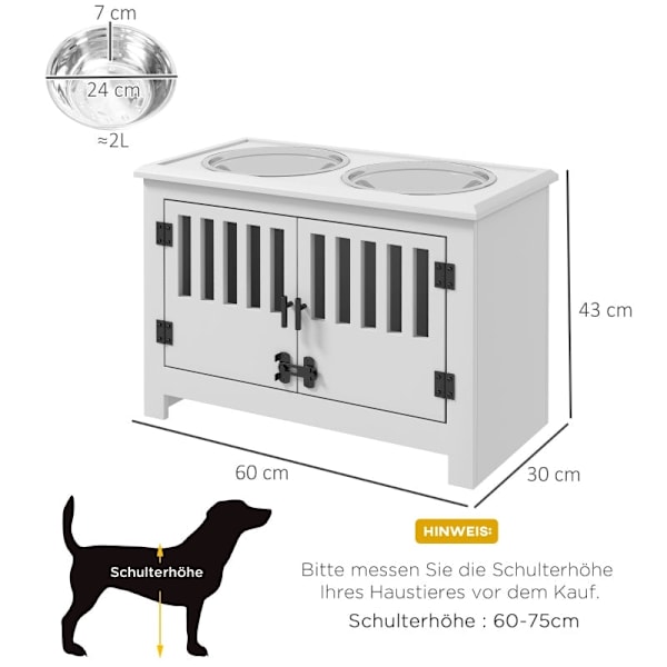 Rootz forhøjede hundeskålesæt - Hævet foder til kæledyr - Justerbar højde - Rustfri stålskåle - Store hunde - 60 cm x 30 cm x 43 cm