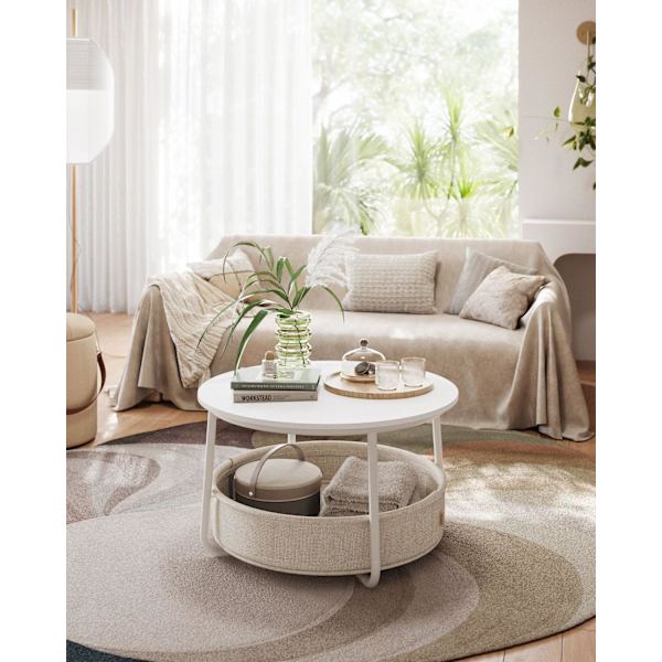 Rootz sidebordssæt - endebord - stofkurv - opbevaringsløsning - 75 cm x 45 cm - 71,5 cm x 15 cm - mat hvid - kamelbrun