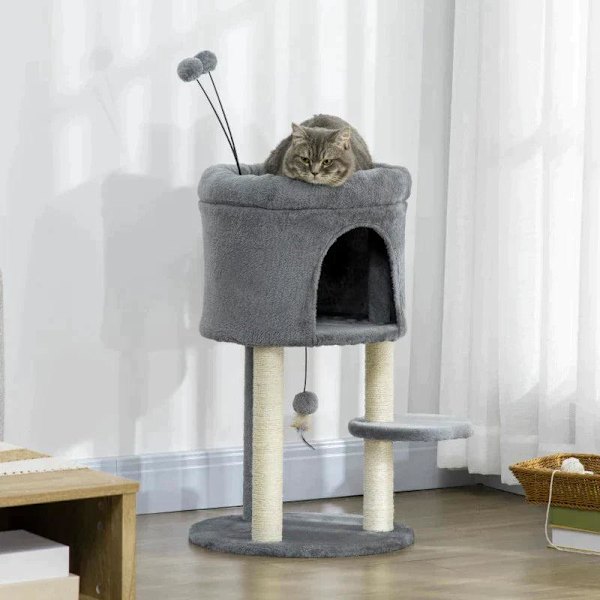 Rootz skrapstolpe - Med hus - Plattform - Leksaksboll - Sisal - Grön + Krämvit - 44,5 x 44,5 x 73,5 cm