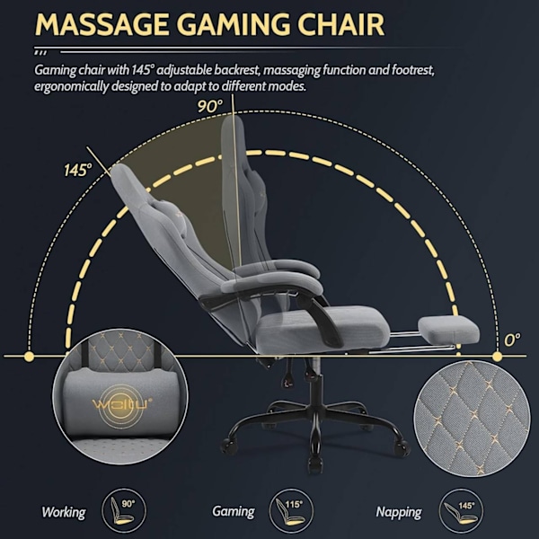 Rootz Massagespelstol - Svankstöd - Mesh som andas - Ergonomisk design - 64cm x 127cm x 54cm