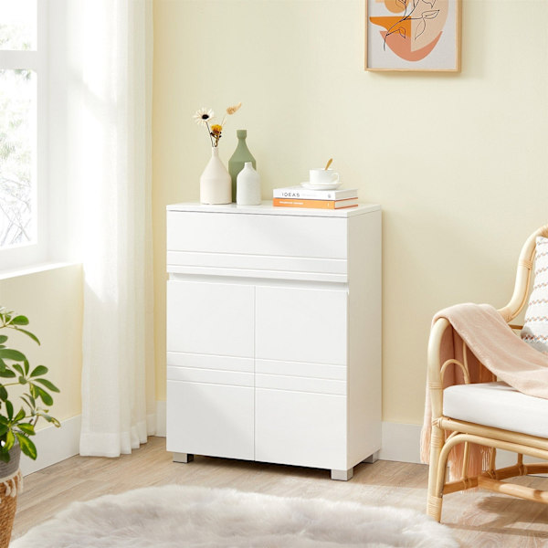 Rootz Badeværelsesskab - Hvid opbevaringsenhed - MDF-døre - Spånpladekrop - Justerbar hylde - Tippesikring - 60 cm x 30 cm x 80 cm