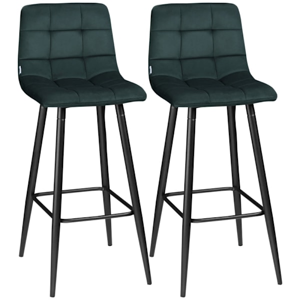 Rootz Barstolar Set med 2 - Kökspallar - Sammetstyg - Ergonomisk design - Robust stålstomme - Grön - 42cm x 47cm x 105cm