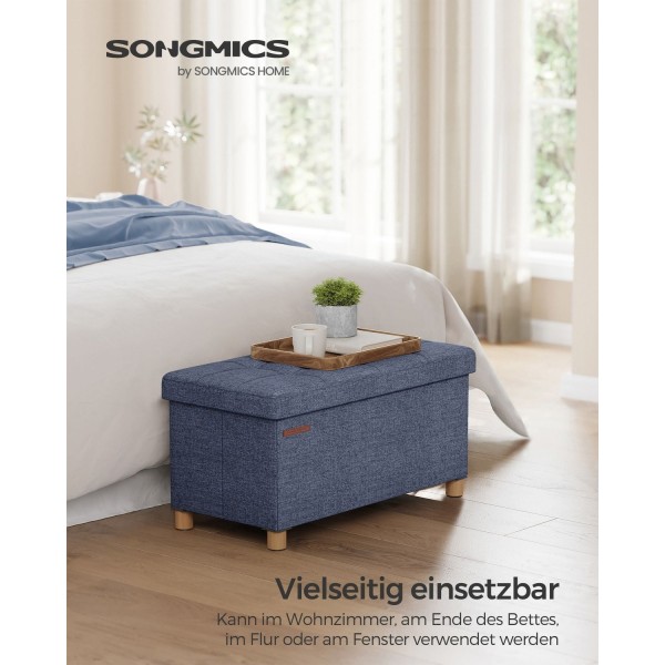 Rootz sæde kisteopbevaring Ottoman - Lys denimblå - Linned Ottoman - Skumpolstret bænk - MDF opbevaringskiste - 38 cm x 76 cm x 40 cm - 77L Kapacitet