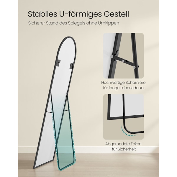 Rootz Fullängdsspegel Curved Ink Svart - Ståspegel - Golvspegel - Härdat glas - Aluminiumlegering - 160 cm x 50 cm