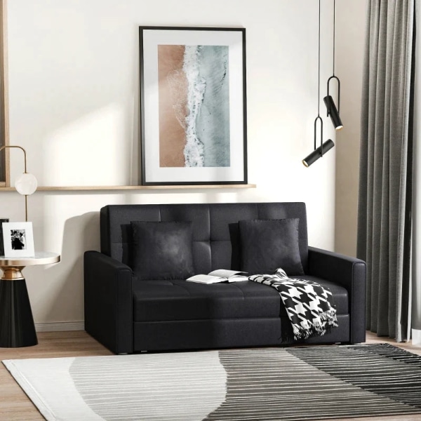 Rootz 2-sits bäddsoffa - Konvertibel bäddsoffa - Modern tyg Loveseat soffa med 2 kuddar - Dold förvaring för vardagsrummet - Gästrum - Mörkgrå - 152W