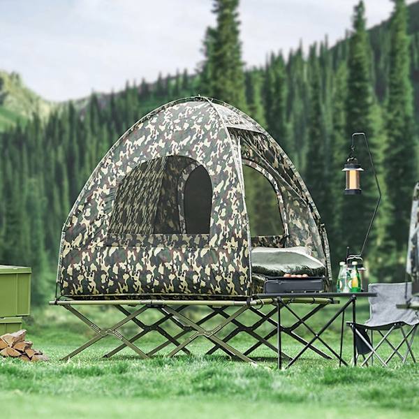 Rootz 4-i-1 campingtältpaket för 2 personer - popup-tält - tältsäng med solstol - slitstark oxfordnylon - vattentät - enkel montering - 193 cm x 188 c