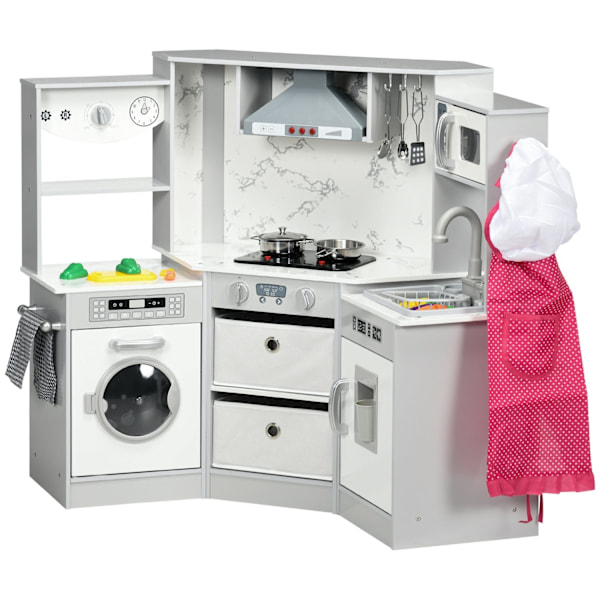 Rootz Children's Wooden Kitchen - Kids Toy Set - Play Cooking Set - Fremme kreativitet - 111 x 49 x 85 cm - Grå hvid