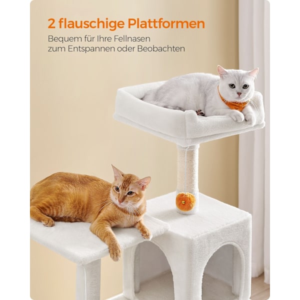 Rootz Cat Skrapstolpe - Kattträd - Kattklättrare - Spånskivakonstruktion - Plyschöverdrag - Sisalrep - 55cm x 45cm x 143cm - Krämvit - 13kg - Max. 40