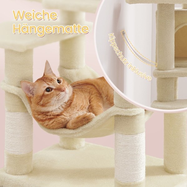 Rootz Multi -etager Cat Tree - Scratching Post - Cat Tower - Cave & Hammock - Space Saver - 45 x 35 x 112 cm