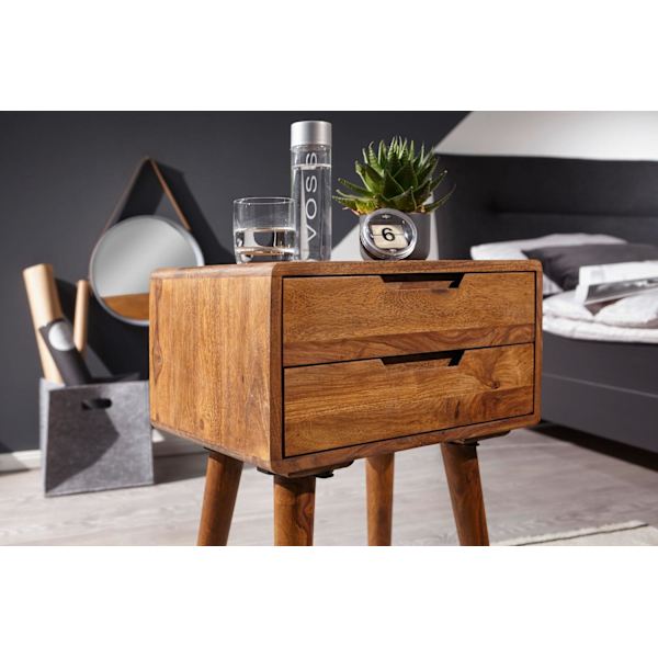 Rootz 47 x 66 x 36 cm Sheesham Bedside Boxspringbed - Yöpöytä 2 laatikkoa country style - Yöpöytäsänky massiivipuinen sänky - Yöpöytä Modern Nightbox