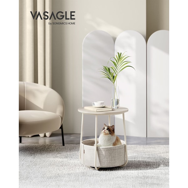 Rootz 3-delt sidebord - Beige bord - Spånplade stål polyester - Opbevaringskurv - Letvægts - Robust konstruktion - 45cm x 50cm x 50cm
