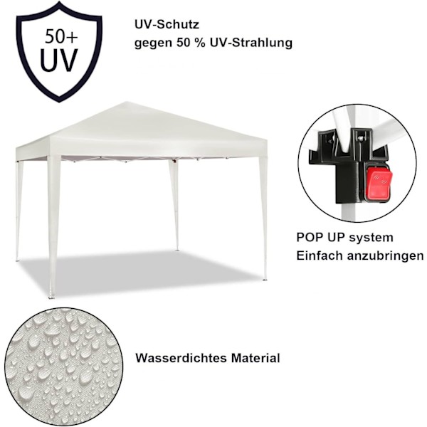 Rootz Gazebo Pop-Up-tält - Vattentät pagod - Solskyddstak - UV- och regnskydd - Enkel installation - Justerbar höjd - 3m x 3m - Beige