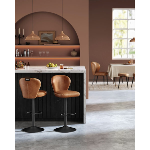 Rootz Set med 2 barstolar - Bänkhöjd pallar - Kökspallar - Stålstomme - PU-läder - 42cm x 49cm x (94-115)cm