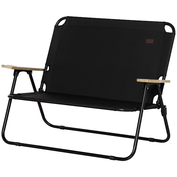 Rootz 2 -personers sammenfoldelige campingstol - bærbar dækstol - udendørs lejrsæde - indbygget kopholder - 141 x 67 x 80 cm - sort