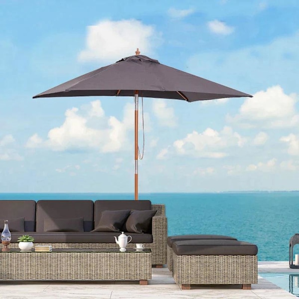 Rootz Parasol - Sammenklappelig haveparasol - Strandparasol - 3-trins Justerbar - Grantræ + Polyester - Mørkegrå - 200 x 150 x 230 cm