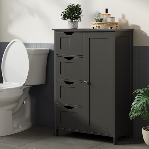 Rootz Badeværelse Skab - Smalt badeværelsesskab - Sideskab - Rumbesparende opbevaringsløsning - 30 cm x 55 cm x 82 cm - Blæk sort MDF