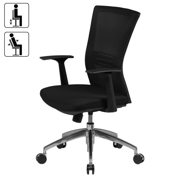 Rootz Ergonomic Office Chair - Mesh ryglæn - Justerbare armlæn - Aluminiumsbund - Sort - Synkron mekanisme - Lændestøtte - Højdejusterbar - Dobbelt be