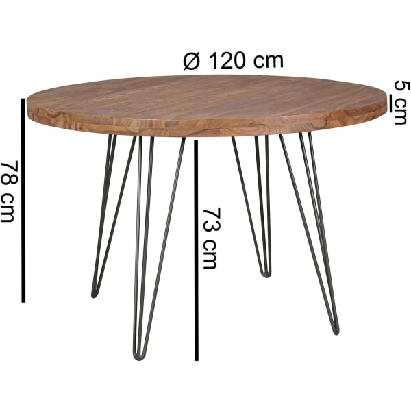 Rootz Design ruokapöytä pyöreä Ø 120 x 78 cm Sheesham massiivipu