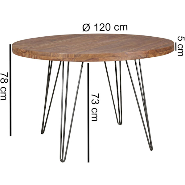 Rootz Design ruokapöytä pyöreä Ø 120 x 78 cm Sheesham massiivipuu - Maalaistalon ruokapöytä ruskea - Ruokapöytä Keittiön pöytä 4 hengelle