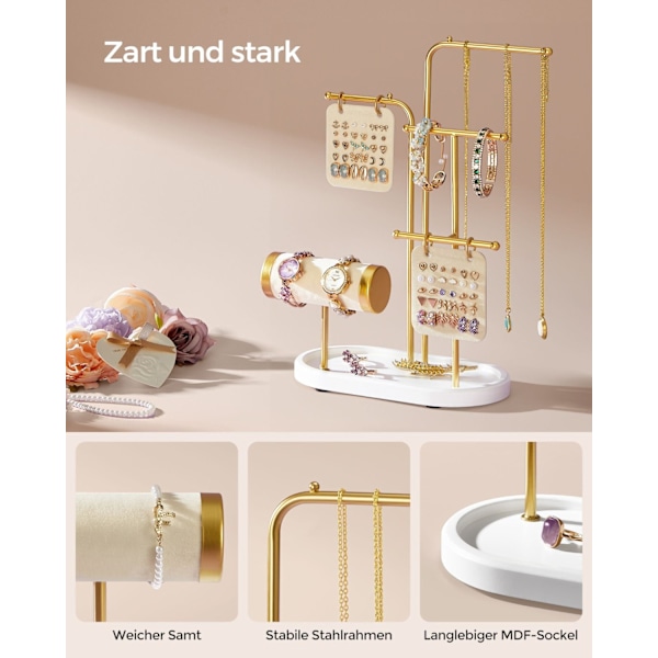 Rootz smykkestativ - Øreringeholder - Halskædedisplay - Stålramme - Fløjlsforing - 10,8 cm x 20,4 cm x 31,5 cm