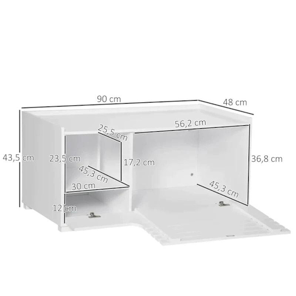 Rootz kattebakke - Kattebakke - Katteskab med 2 hylder - 2-i-1 design magnetisk låge - MDF - Hvid - 90L x 48W x 43,5H cm